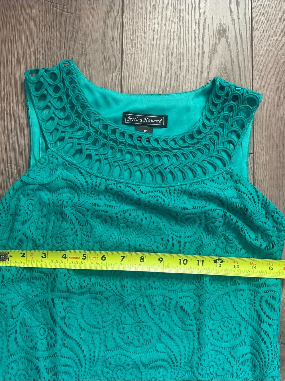 NWT Jessica Howard 4P Teal Green Crochet Lace Sleeveless Cocktail Dress - Picture 7 of 9